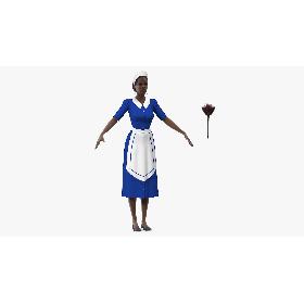 3D Dark Skin Black Maid T Pose